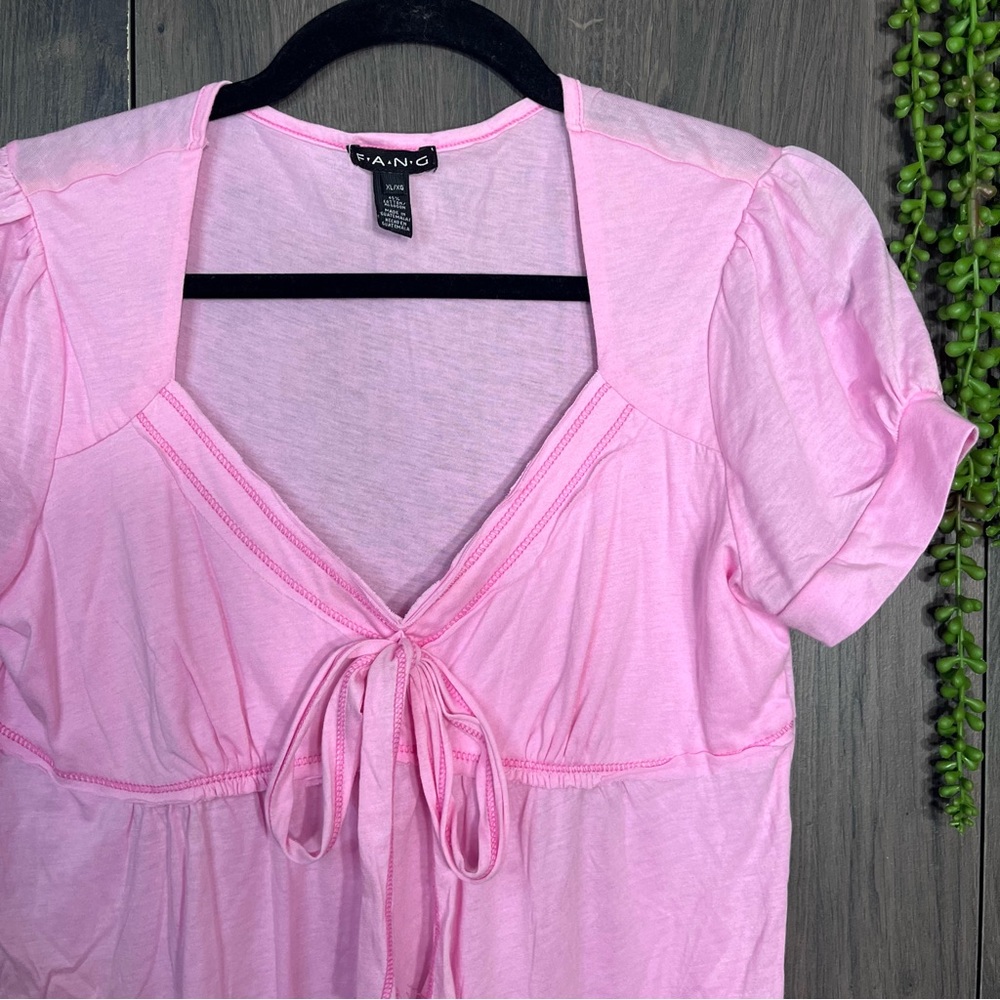 1💙2/$40💙Fang Vintage Y2k Short Sleeved Tie Detail Top Size XL - Picture 4 of 15